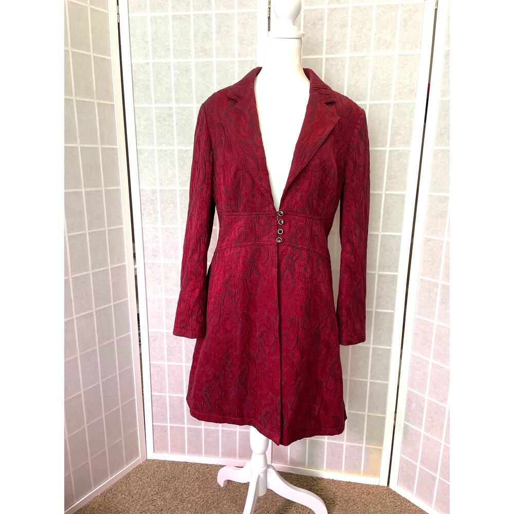 Bisou Bisou Paisley Jacquard Long Blazer Coat 12 Red Gothic Whimsygoth Romantic